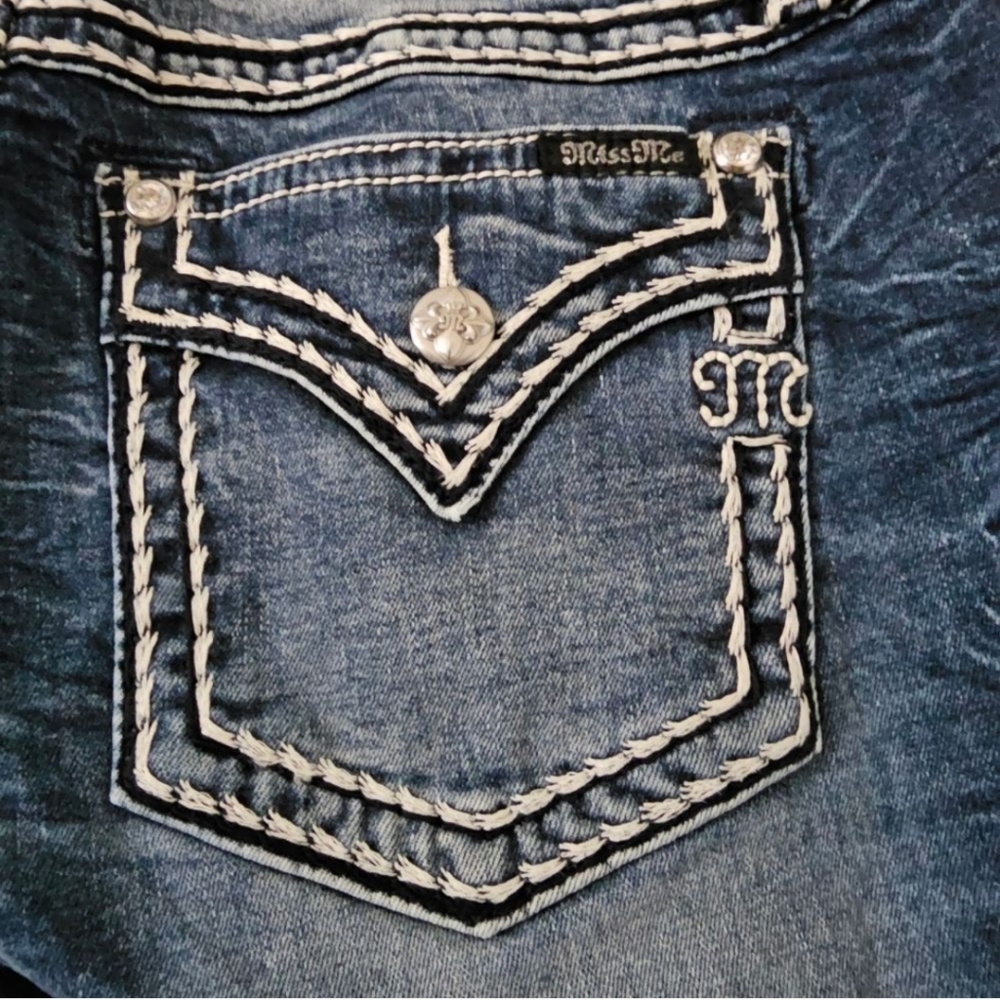 MISS ME Women's Saddle Stitch Bootcut Flap Pockets Jeans Blue Size W 34/L 32 NEW